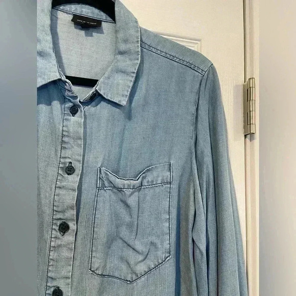 Who What Wear Lyocell Denim Long Sleeve Button Down Large Cuffs Pocket Size M - Picture 9 of 11